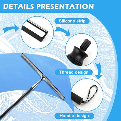Shower Squeegee with Long Handle and Adhesive Hook, 16.93" to 59.84" Telescopic Squeegee for Window Cleaning, Bathroom Cleaner Window Cleaning Tool for Mirror, Glass, Ceramic Tile(Color:Black)