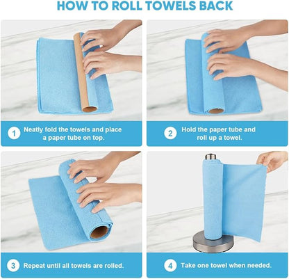 AIDEA Microfiber Cleaning Cloth 165 Sheets 3 Roll, Microfiber Towels for Cars, Blue Shop Towels, Shop Rags Washable, Cleaning Rags Reusable Paper Towels for Automotive, Workshops, House,11×9"