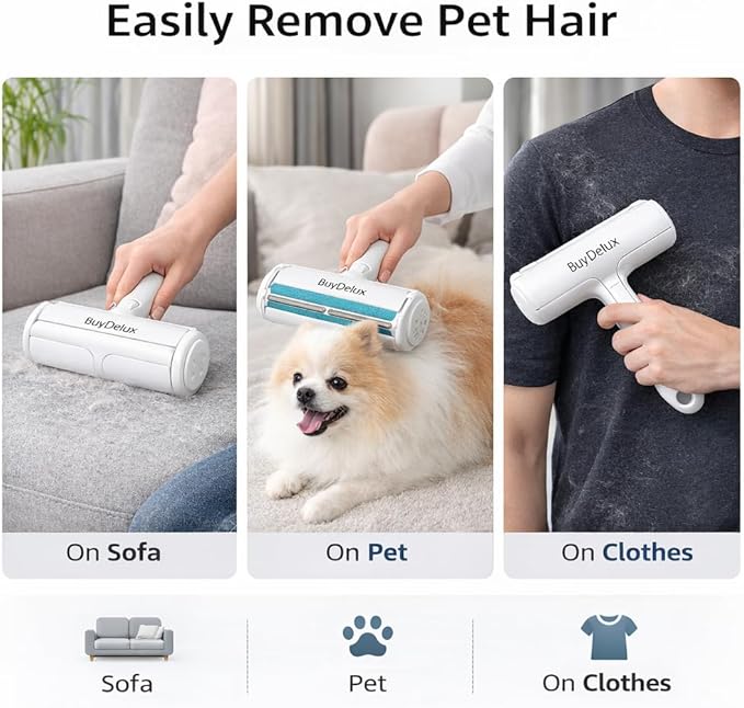 Pet Hair Remover Roller, Reusable Self-Cleaning Lint Roller for Dog & Cat Hair, Fur Removal for Furniture Couch Carpet Car Clothes & Bedding, No Sticky Tape or Refills