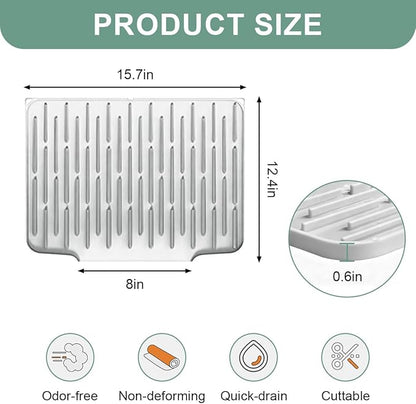 Silicone Kitchen Countertop Dish Drying Mat with Water Collection Tray Non-Slip Pad(Light Gris )