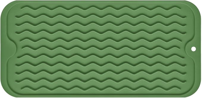 Silicone Dish Drying Mat for Multiple Usage, Easy clean, Eco-friendly, Heat-resistant Dish Drainer Mat for Kitchen Counter,Sink,Refrigerator or Drawer liner (12" x 6", Dark Green)
