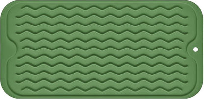 Silicone Dish Drying Mat for Multiple Usage, Easy clean, Eco-friendly, Heat-resistant Dish Drainer Mat for Kitchen Counter,Sink,Refrigerator or Drawer liner (12" x 6", Dark Green)