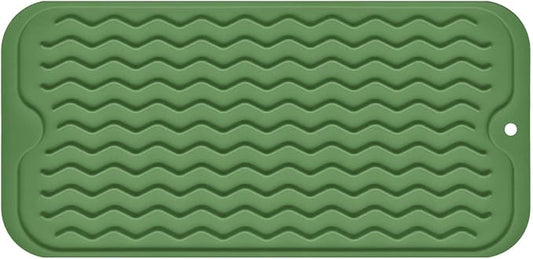 Silicone Dish Drying Mat for Multiple Usage, Easy clean, Eco-friendly, Heat-resistant Dish Drainer Mat for Kitchen Counter,Sink,Refrigerator or Drawer liner (12" x 6", Dark Green)