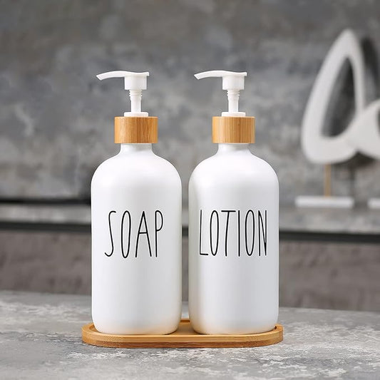 MOMEEMO White Soap Dispenser Bathroom Set, Soap and Lotion Dispenser Set Suitable for Bathroom Accessories Decor. (White)