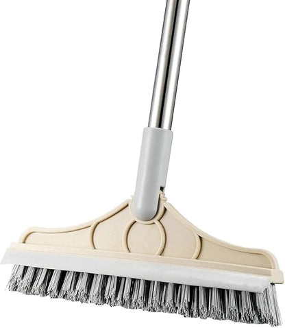 2 in 1 Cleaning Scrub Brush Grout Brush Scrape Floor Scrub Brush with Long Handle V-Shape Stiff Bristle Brush Scrubber with Squeegee 120°Rotating Shower Scruber for Cleaning Bathroom Glass Wall