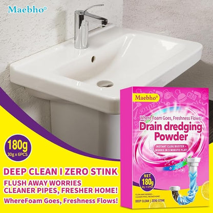 Sink and Drain Cleaner Powder | Fast-Acting Foaming Portable Powerful Powder Pipe Dredge Cleaning for Kitchen, Bathroom, Toilet, Shower Drain Maintenance(6 Unit Pack)