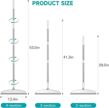 NACENA Silicone Floor Squeegee, 54-in Adjustable Long Handle Multifunction Silicone Broom, Sweep and Scrape 2 in 1 Household Cleaning Broom for Floor, Deck, Bathroom, Kitchen, Pet Hair, Glass, White