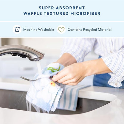 ELYN Microfiber Kitchen Dish Cloth Set, Quick-Dry & Absorbent Waffle Weave Cleaning Towels, Set of 6 Wash Cloths, Paper Towels & Sponge Alternative (Oranges & Gingham)