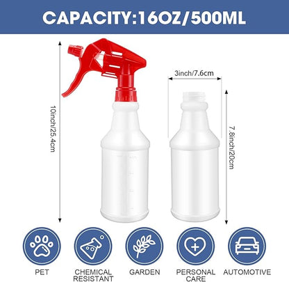 10 Pack Spray Bottles 16 oz Empty Water Spray Bottles for Cleaning Heavy Duty Refillable Squirt ‌Container with Measurements Adjustable Nozzle for Household(Red)