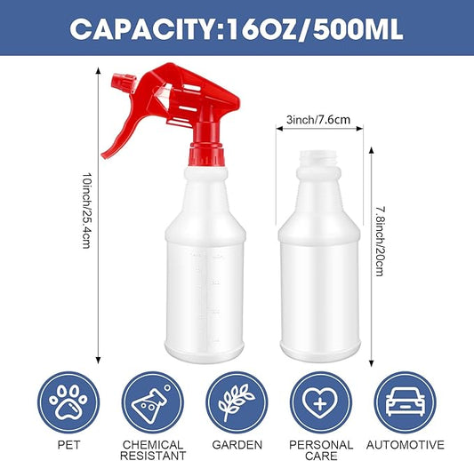 10 Pack Spray Bottles 16 oz Empty Water Spray Bottles for Cleaning Heavy Duty Refillable Squirt ‌Container with Measurements Adjustable Nozzle for Household(Red)