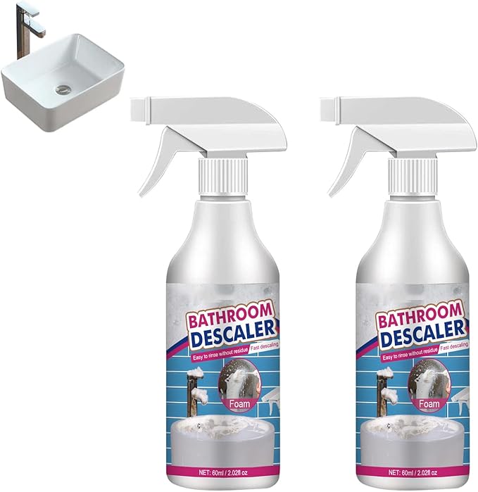 Stubborn Stains Cleaner,Bathroom Descaler,Jetted Bathtub Cleaner,Powerful Descaling Cleaning,60ml Limescale Cleaner, Bubble Cleaner Foam Spray for Toilet Bath Shower Glass (2Pcs)