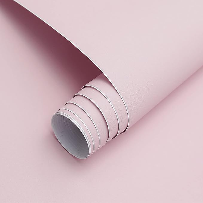 HeloHo Solid Light Pink Wallpaper Matte Textured Peel and Stick Wallpaper 118"X15.7" Modern Self Adhesive Removable Wall Paper Waterproof Contact Paper for Living Room Bedroom Decor
