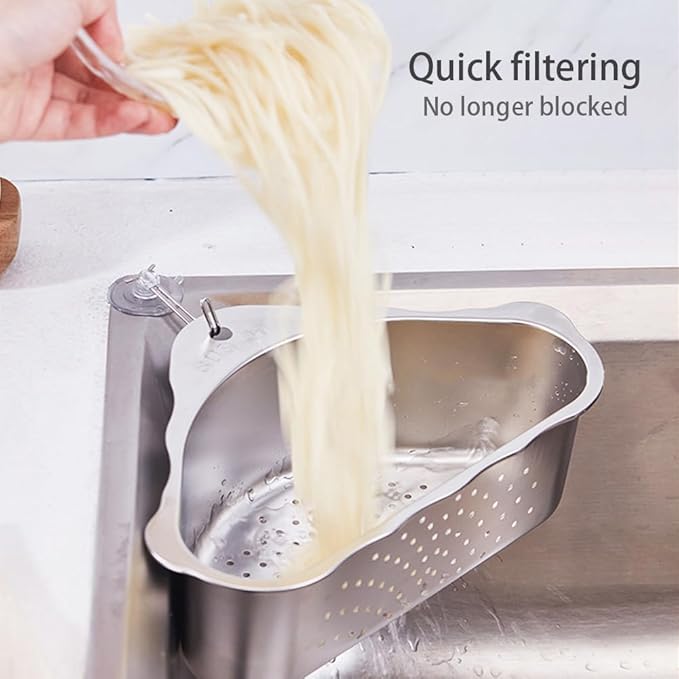 Triangle Sink Drainer Basket, Stainless Steel Triangular Sink Drain Shelf, Suction Cup Triangular Filter Drain Basket Kitchen Sinks Corner for Filter Food Waste and Washing Fruit(COLOR:silver)