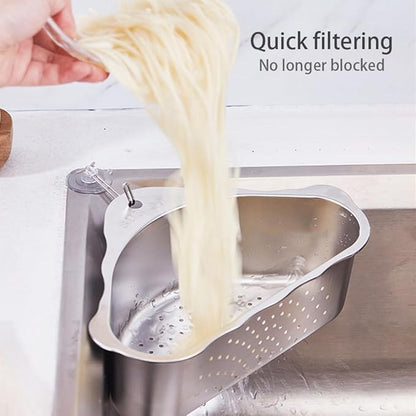 Triangle Sink Drainer Basket, Stainless Steel Triangular Sink Drain Shelf, Suction Cup Triangular Filter Drain Basket Kitchen Sinks Corner for Filter Food Waste and Washing Fruit(COLOR:silver)