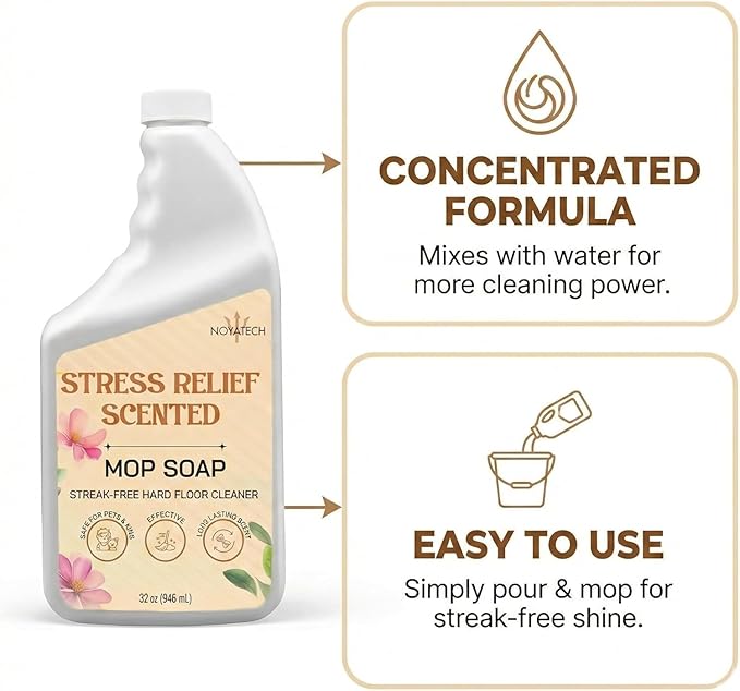 Scented Mop Soap – Stress Relief Aromatherapy Floor Cleaner Concentrate | Non-Toxic, Pet Safe, No Residue | Safe for Hardwood, Tile, Marble, Stone & Grout | All Mop Types | Made in USA