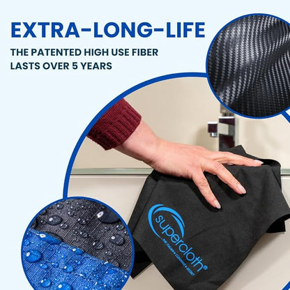 Supercloth® Premium Microfiber Cleaning Cloth for All-Purpose, Lasts Over 5 YEARS, Glasses Cleaning Cloth, Microfiber Cleaning Cloth for Cars, Magic Reusable Cloth Streak-Free 100% Made in Italy (3pk)