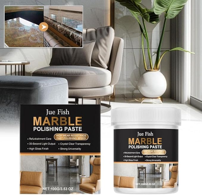 Marble Polishing Paste, Professional Granite & Quartz Cleaner & Sealer for Countertops, Floors, and Walls - Stone Protector with Water Stain & Fingerprint Resistance, 100g ﻿