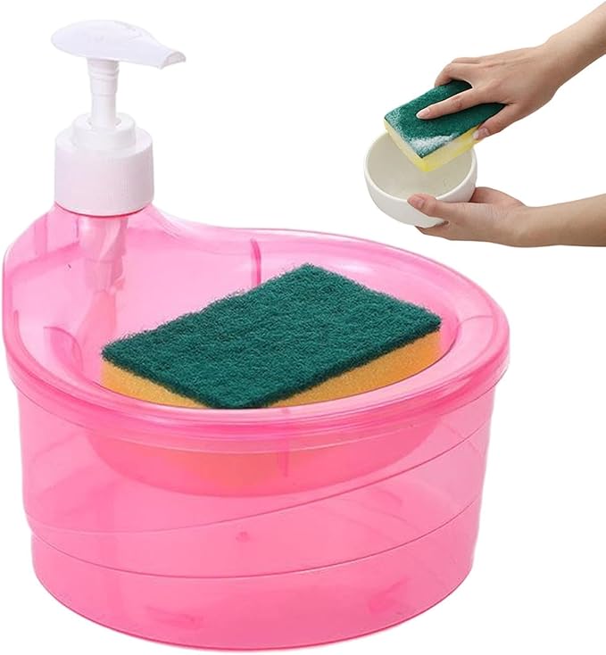 Hand Soap Dispenser - 2 in 1 Washing Up Liquid Dispenser, Dish Washing Pump Organizers | Sink Pump Dispenser Refill Soap Holder with Sponge, Soap Pump and Sponge caddyy for Kitchen Dishwashing