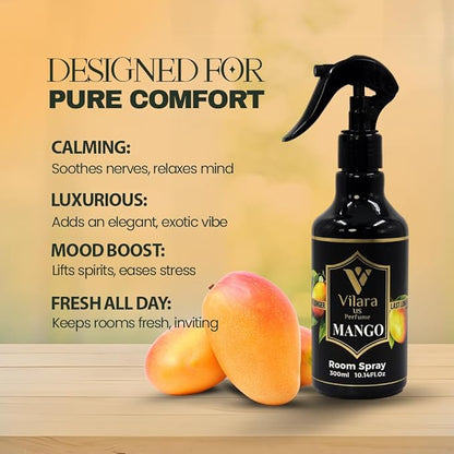 Room Spray Freshener - Long-Lasting Luxury Scents - Room and Linen Spray for Bedding, Sheets, Fabric, Furniture for Aromatherapy - 10.14 fl oz (Mango)