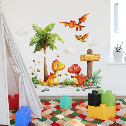 Wall Stickers Decals Kids Peel and Stick Removable for Nursery Kids Bedroom Living Room décor Boys Playroom (Little Dinosaurs)