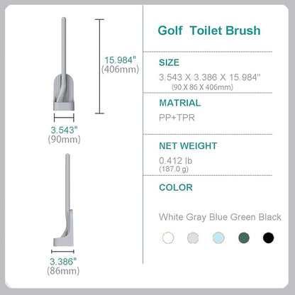 Toilet Brush, Long Handle Golf Toilet Brush with Holder 360° Deep Cleaning Flexible Silicone Toilet Cleaner Brush Wall Mounted for Bathroom (Grey)