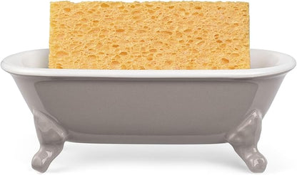 6.5" Ceramic Mini Decorative Clawfoot Bathtub Bar Soap Dish, Kitchen Sponge Holder and Shower Tray for Bathroom, 1 Pack(Taupe)