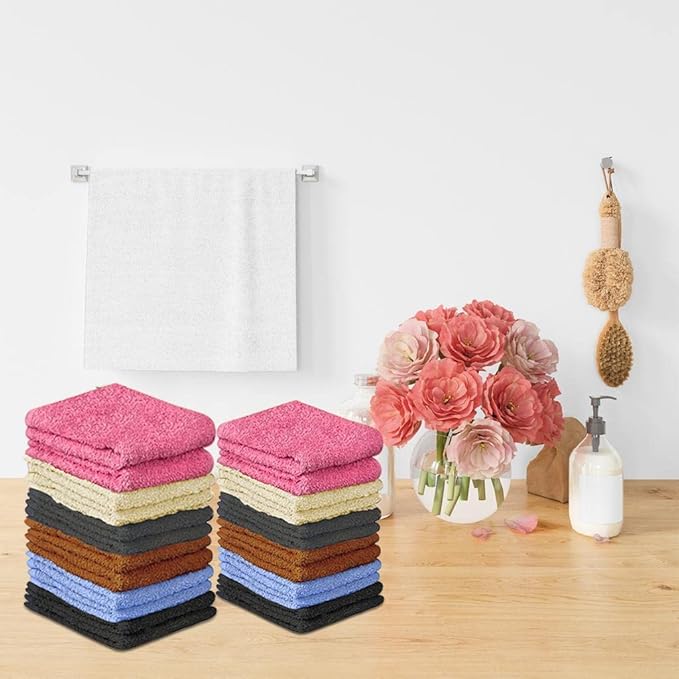 100% Cotton Washcloth Set 24 Packs – Soft, Absorbent Face Towels for Bathroom & Gym Use – Reusable, Durable & Machine Washable Wash Cloths - Multi-Color, 12x12 Inches