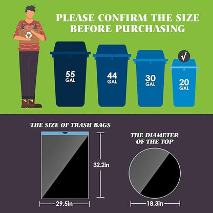 Teivio 20 Gallon 60 Counts (fit 18-20 Gal) Large Drawstring Trash Bags Strong Tall Kitchen Compactor Bags Garbage Bags for Home/Office/Light Residential Waste/Outdoor Trash Can, Lawn，Black Trash