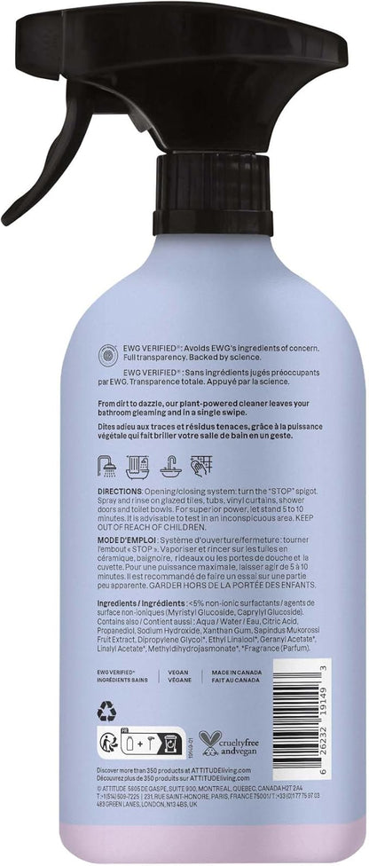 ATTITUDE Bathroom Cleaner Spray, Natural Origin Ingredients, EWG Verified, Eliminates Soap Scum, Limescale, Streak Free, Lemon & Rosewood, 26 Fl Oz (Pack of 3)