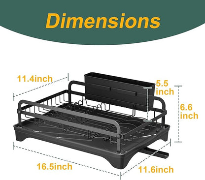 LIYI Dish Drying Rack and Sink Organiser,Removable Drainer Tray,Adjustable Spout,Easy Assembly Kitchen Drying Rack,Black