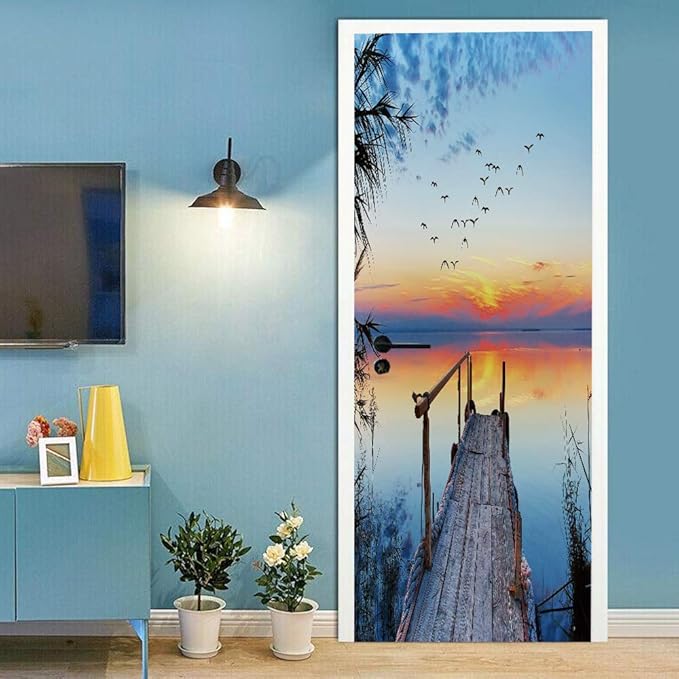 3D Door Stickers Murals - Peel and Stick PIER Wallpaper Self-Adhesive Decals Removable PVC Waterproof Poster Bedroom, Living Room 37.4" x 82.7"
