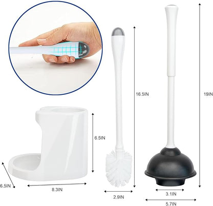 CELOX Toilet Brush and Plunger Set, Toilet Bowl Brush and Holder, Toilet Brush and Holder Set, Bright-White