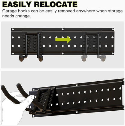 NattyDot Garage Tool Organizer Wall Mount 49.5inch with 9 Hooks Ski Rack for Garden Shovel Holder Garage Wall Organizer Wall Mount Tool Holder for Rack Shovel Shed(Black)