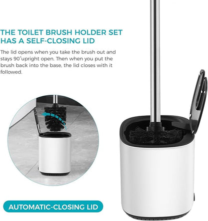 Toilet Brush and Holder Set Toilet Bowl Brush Stainless Steel Automatic Open lid Toilet Bowl Cleaner Brush with Durable Bristle Head Toilet Cleaning Brush for Bathroom