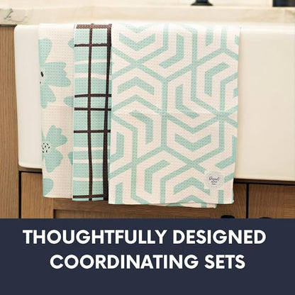 || 3 Pack|| Not Your Ordinary Kitchen Towel || Dish Towels || Waffle Weave Microfiber || Tea Towels || Highly Absorbent || Hanging Loop || Dish Cloths (Aqua)