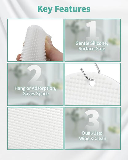 Silicone Shower Squeegee for Glass Doors, Multi-Purpose Squeegee for Shower Glass, Windows, Mirrors, Countertops, 2-in-1 Shower Squeegee with Suction Cup