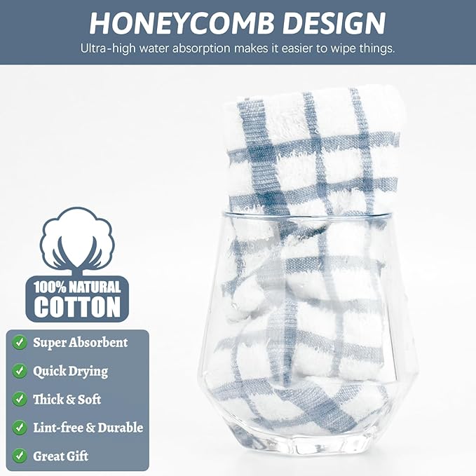 Nialnant 8PCS Dish Cloths,100% Cotton Soft Absorbent Cleaning Rags,Quick Drying Dish Towels for Kitchen,Washing Dishes-Blue Plaid+Yellow Plaid,12x12in
