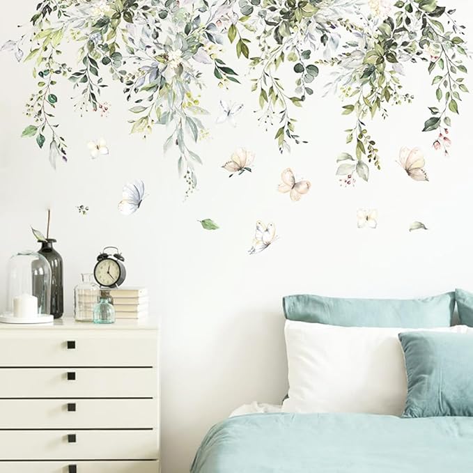 3D Wall Stickers DIY Green Plants Leaves Flower Wall Art Decal Decor for Bedroom Living Room Offices Home Decoration