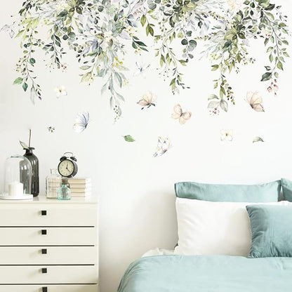 3D Wall Stickers DIY Green Plants Leaves Flower Wall Art Decal Decor for Bedroom Living Room Offices Home Decoration