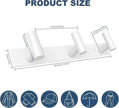 VAEHOLD Hat and Coat Wall Mount Rack - Hooks for Robes, Bags, Keys, and Towels - Bathroom Towel Hanger Organizer (White, “T“ Shape 3 Hooks 1 Pack)