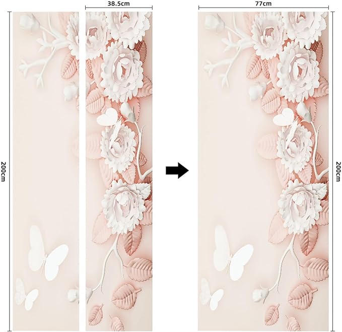 A.Monamour 3D Door Stickers for Interior Doors Pink White Flowers Floral Background Vinyl Waterproof Self Adhesive Door Mural Decals for Bedroom Office Bathroom 77x200cm