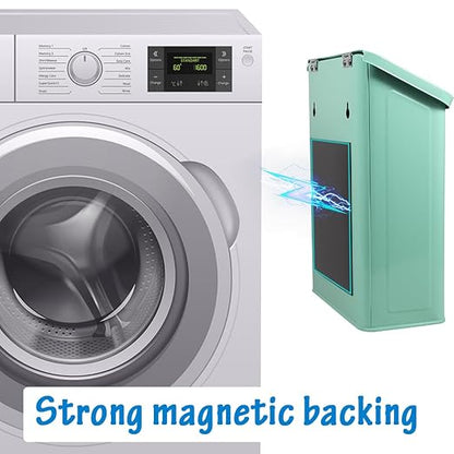 Picowe Magnetic Laundry Storage, Large Metal Lint Holder Bin with Lid for Laundry Room, Space-Saving Trash Container Hanging on Dryer, Washer or Wall Mount Trash Bin (Green)