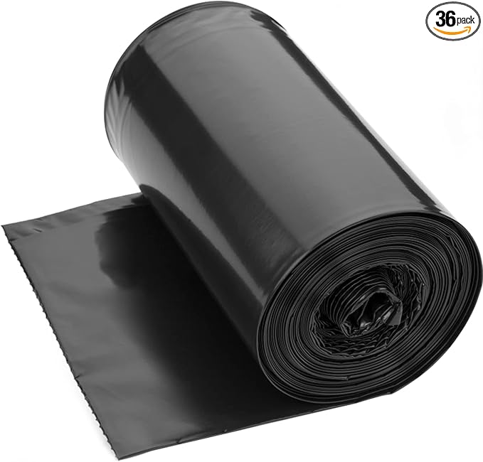 Waikas Trash Bags 8 Gallon, Medium Garbage Bags, No Flaps/Ties, 55cm*70cm, 9.35g/pcs, Pack of 36 Count, Unscented, Black