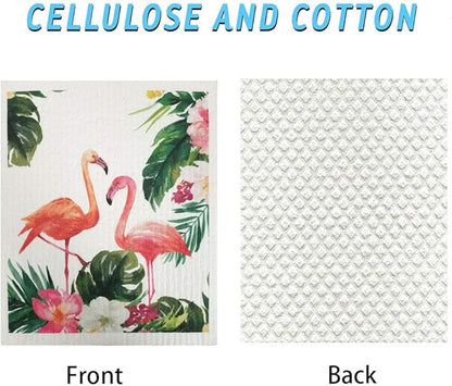 Swedish Dishcloth Reusable Kitchen Dish Towels Absorben and Fast Dry Cleaning Cloths Set of 4 No Odor Wipes (Flamingo)