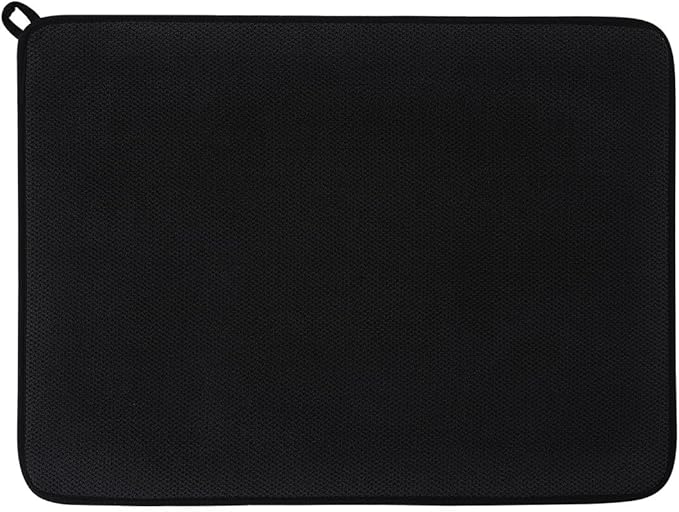 Dish Drying Mat, Microfiber Ultra-Absorbent Kitchen Counter Mat, Ideal Dish Drying Pad for Dishes, Utensils, Pots, and Pans, Black, Large - 15"x20" (50x38cm).