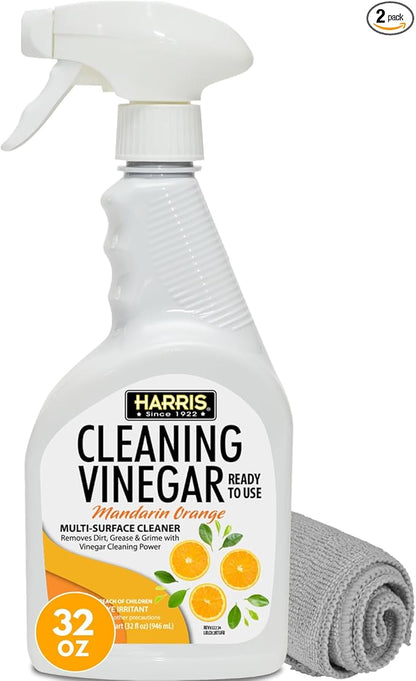 HARRIS Cleaning Vinegar Mandarin Orange Multi-Surface Cleaner (32 oz) with Microfiber Cloth