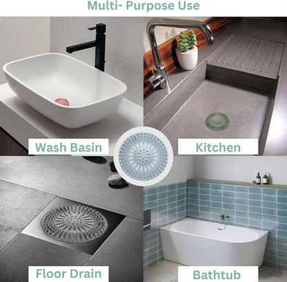 Shower Drain Hair Catcher 4 Pack – Silicone Bathtub Drain Cover, Hair Catcher for Shower Drain, Anti-Clog Drain Protector for Bathroom Tub, Kitchen Sink & Laundry, Flexible Reusable Drain Strainer