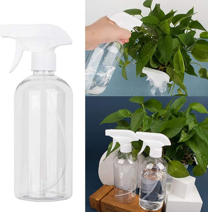 UUJOLY 17 oz Plastic Spray Bottle Trigger Empty Spray Bottles Clear Refillable Container for Water, Essential Oils, Hair, Cleaning Products, Adjustable Head Sprayer and Stream (4 Pack/500ml)