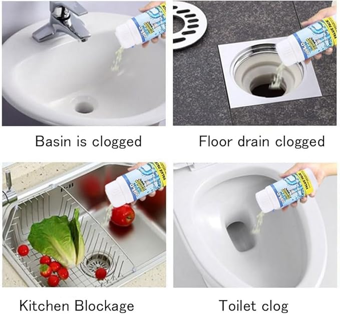 Powerful Sink & Drain Cleaner Powder | Quick Foaming Pipe Unclog Agent For Kitchen Bathroom Toilet Pipes (2pcs)