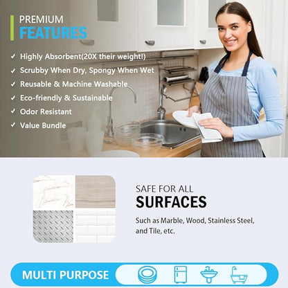 AIDEA Swedish Dishcloths for Kitchen, 10PK, White, Absorbent Sponge Dish Cloth, Dishcloths for Washing Dishes, Reusable Paper Towels Dish Cloths, Swedish Towels for Home, Kitchen, Glass, 7" x 6"